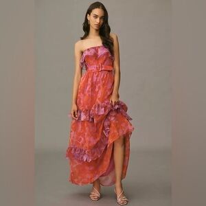 Orange Pink Asymmetrical Maxi Sundress
